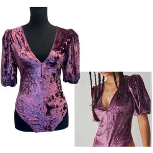 Free People Intimately Don't You Wish Velvet Bodysuit purple XS NWOT